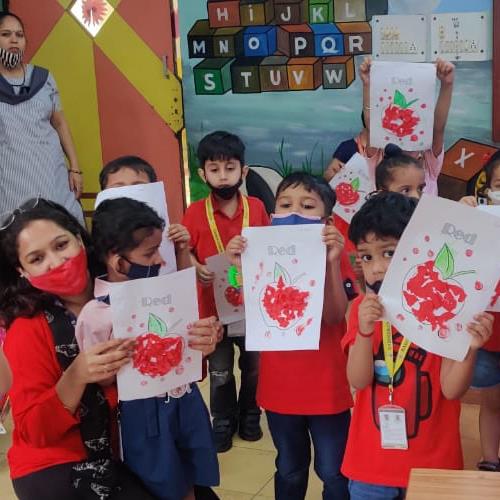 Red colour day activity in Nursery Class