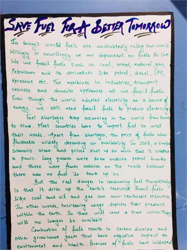 Save Fuel Save Energy - CBSE PAINTING AND ESSAY COMPETITION.